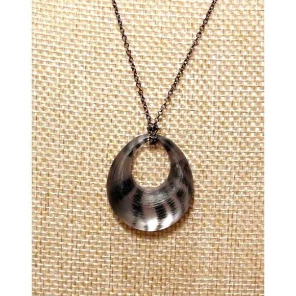Alexis Bittar Oval Animal Print Lucite Pendant Necklace in Gray/Black - Picture 2 of 5